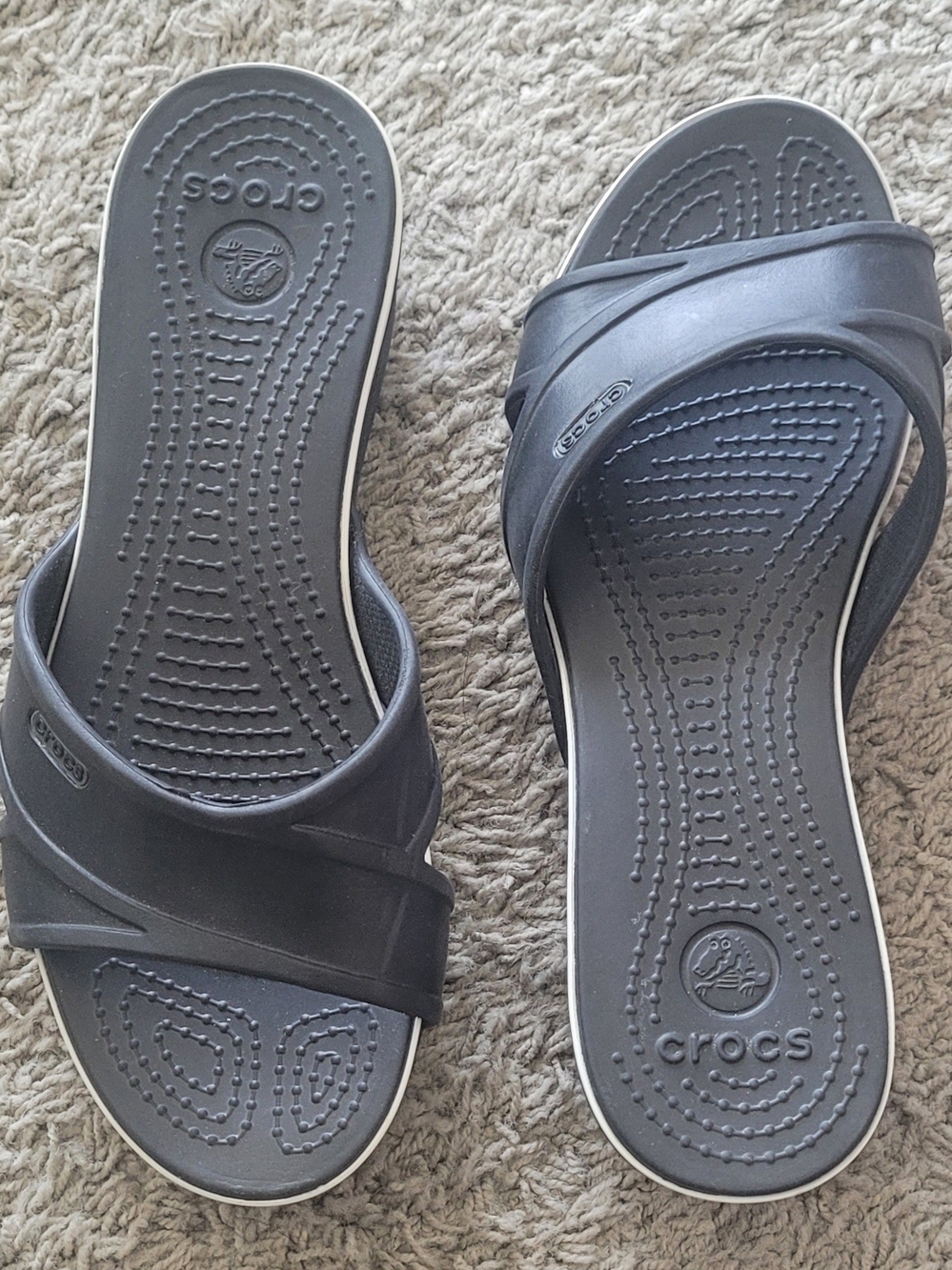 CROCS Women's Black Slide Sandals with White Trim